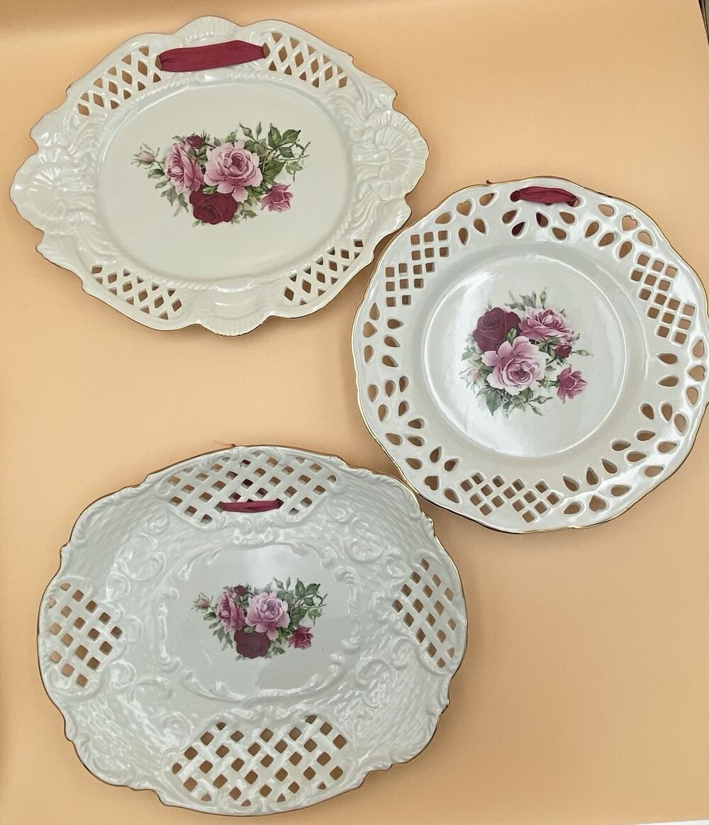 Formalities by Baum Bros. Set of 3 Floral Oval Decorative Plates 10in White